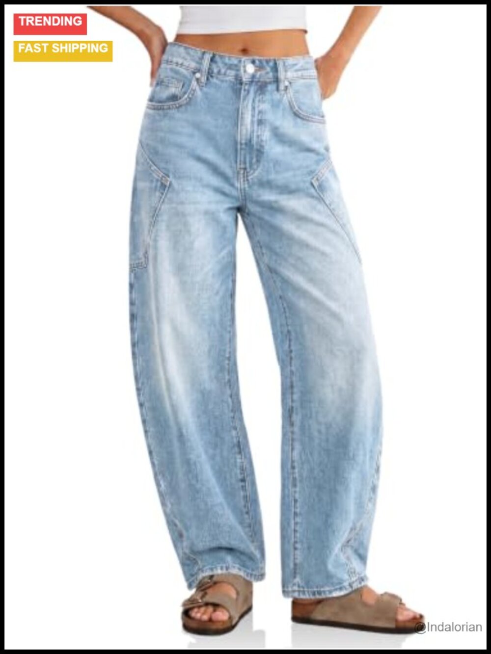 Baggy Barrel Jeans High Waisted Wide Leg Raw Hem Denim Pants Womens Y2K